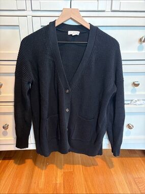 J. Crew Men's Black Button-Front Ribbed Cardigan